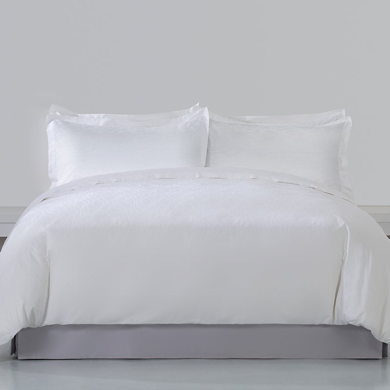 Galaxy Hospitality luxury white wave jacquard hotel bedding set with elegant ripple pattern