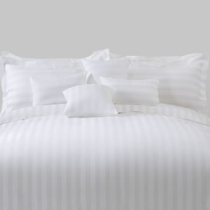 Galaxy Hospitality luxury white sateen stripe hotel bedding set with classic 3cm dobby woven stripes