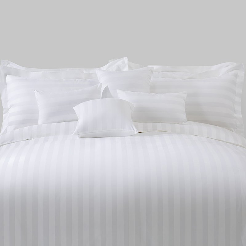 Galaxy Hospitality luxury white sateen stripe hotel bedding set with classic 3cm dobby woven stripes