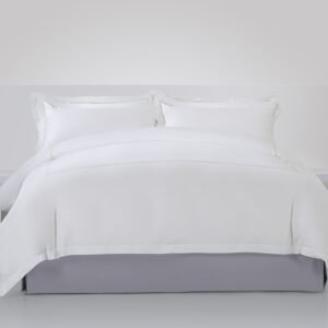 Galaxy Hospitality luxury white hotel bedding set with elegant champagne gold double line embroidery
