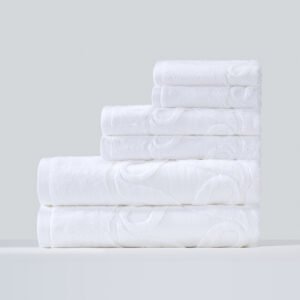 Galaxy Hospitality white luxury bath towels with custom high-low pile woven jacquard geometric wave patterns