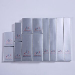 Galaxy Hospitality luxury silver boxed guest room disposable amenity collection with red printed branding for Madareem Crown Hotel