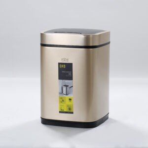Champagne gold wholesale hotel motion sensor trash cans featuring smooth automatic lid opening and fingerprint proof metal shell