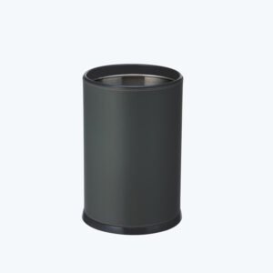 Dark grey double layer commercial leather wastebaskets for hotels showcasing fine rim stitching and sturdy cylindrical structure