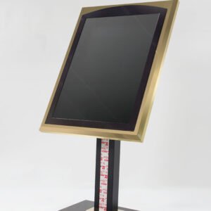 Premium titanium gold hotel lobby sign stand with black frame and heavy rectangular display base