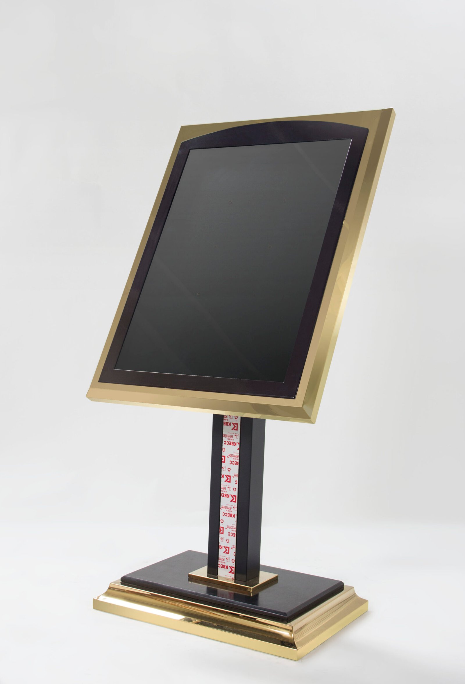 Premium titanium gold hotel lobby sign stand with black frame and heavy rectangular display base