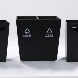 Premium mirror finish stainless steel hotel lobby waste bin featuring a luxury gold rim and top ash urn tray