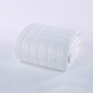 Luxury white 3D fitted waterproof hotel mattress protector with elastic skirt snuggly covering a king bed mattress