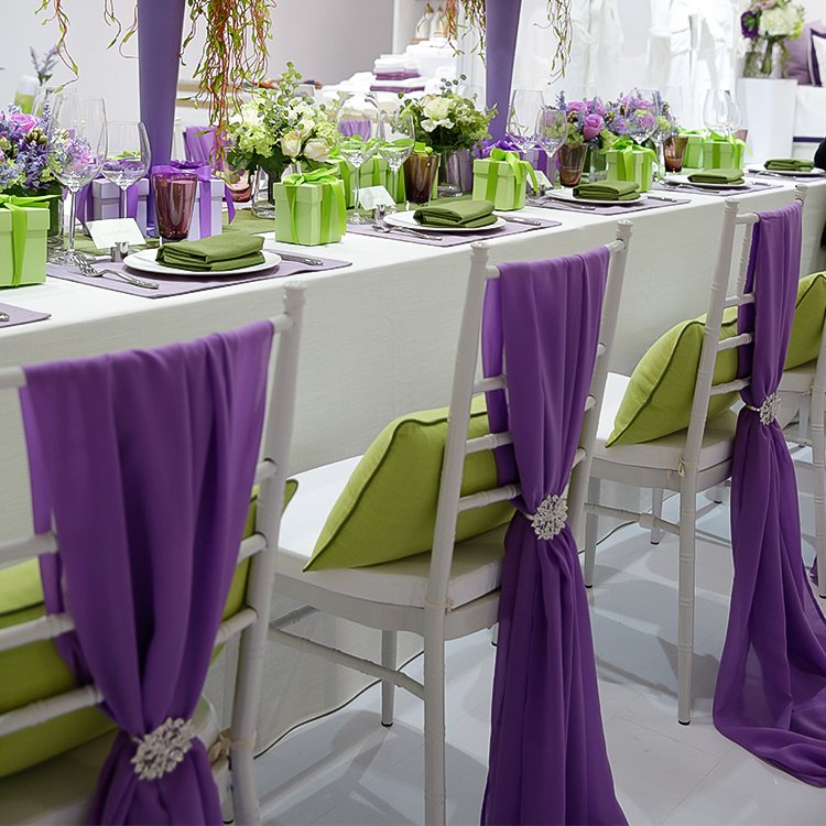 French Romance Styling: Custom Purple Wedding Chair Sashes Chiffon Sourcing - Image 6