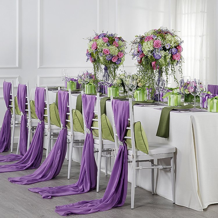 French Romance Styling: Custom Purple Wedding Chair Sashes Chiffon Sourcing - Image 4