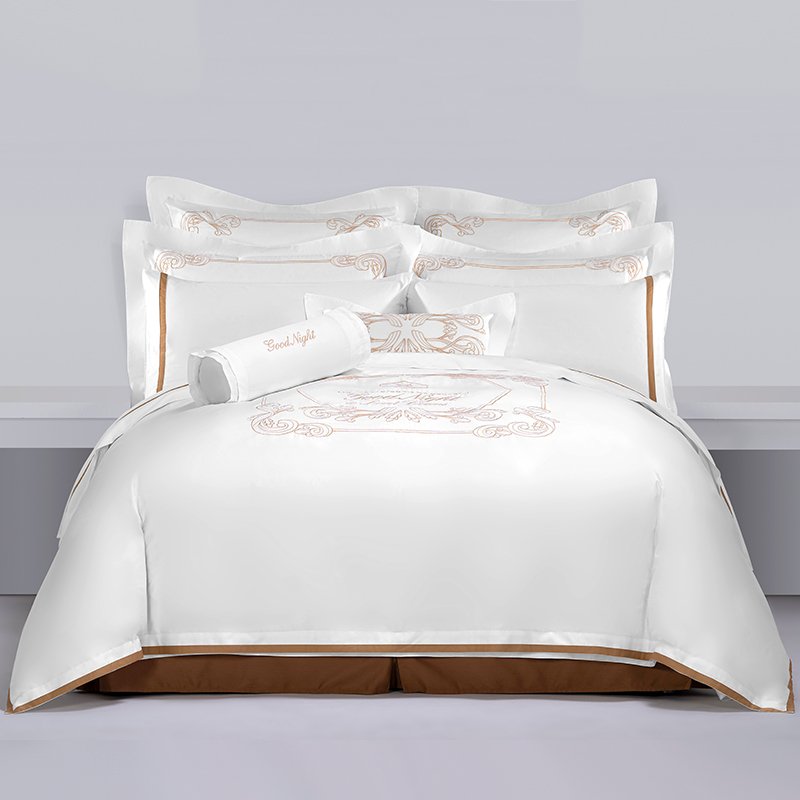 Galaxy Hospitality Luxury Champagne Gold Embroidered with Satin Applique Border Bedding Set - Image 6