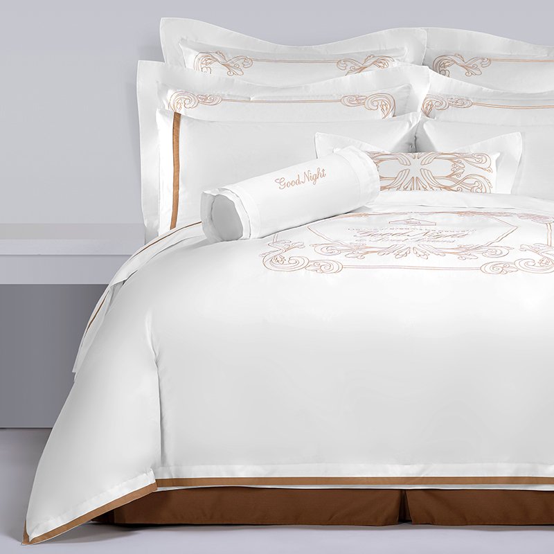 Galaxy Hospitality Luxury Champagne Gold Embroidered with Satin Applique Border Bedding Set - Image 5