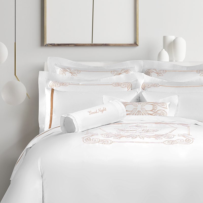 Galaxy Hospitality Luxury Champagne Gold Embroidered with Satin Applique Border Bedding Set - Image 3