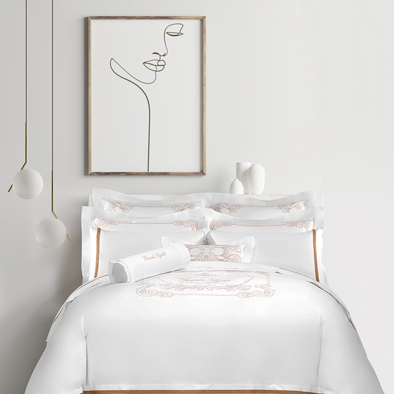 Galaxy Hospitality Luxury Champagne Gold Embroidered with Satin Applique Border Bedding Set - Image 2