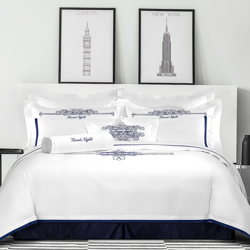 Galaxy Hospitality Royal Blue Embroidered with Satin Applique Border Bedding Set - Image 2