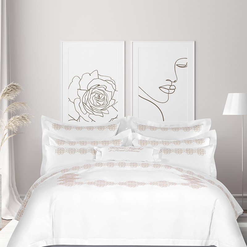 Galaxy Hospitality Luxury Gold Classical Floral Embroidered Bedding Set - Image 8