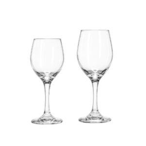 Two elegant wholesale wine glasses for restaurants showcasing slender stems and clear crystal tulip bowls