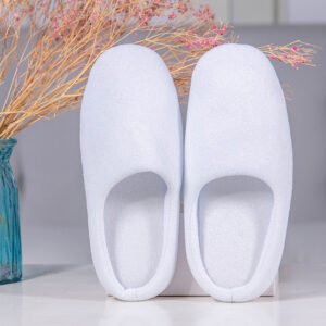 Galaxy Hospitality ultra-luxury white closed-toe plush hotel slippers with seamless edges for presidential suites