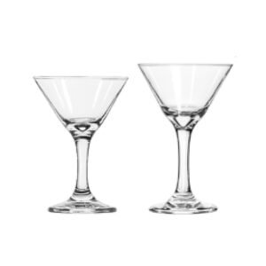 Two modern design bulk martini glasses for bars showcasing clear conical bowls and sturdy elegant stems