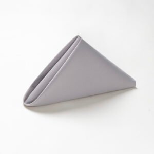 Folded lavender grey triangle wholesale lavender grey cotton napkins T1-4 showing smooth fine combed cotton weave texture