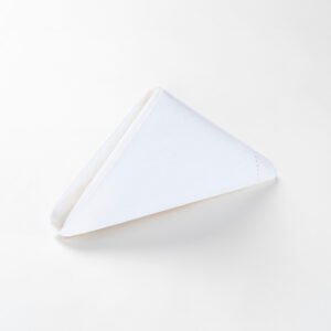 Crisp white folded wholesale white linen hemstitch napkins showing delicate openwork border stitching