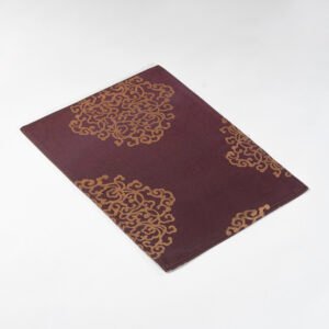 Burgundy gold wholesale polyester ruyi jacquard placemats showing oriental cloud ruyi motif and textured woven finish