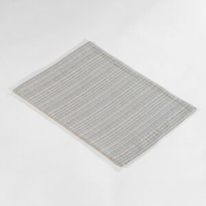 Rectangular textured wholesale woven placemats for luxury hotels showing blue stripe, brown stripe, and beige woven finishes