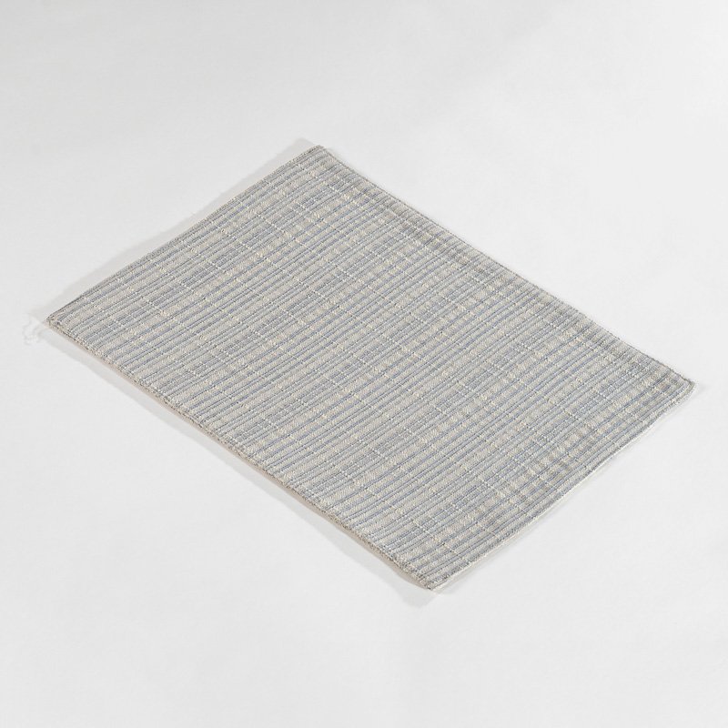 Rectangular textured wholesale woven placemats for luxury hotels showing blue stripe, brown stripe, and beige woven finishes