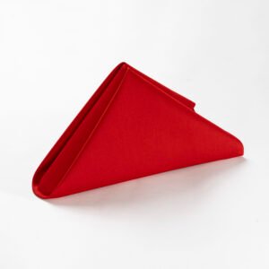 Folded vibrant red triangle wholesale 240gsm red cotton napkins showing thick heavyweight plain weave texture