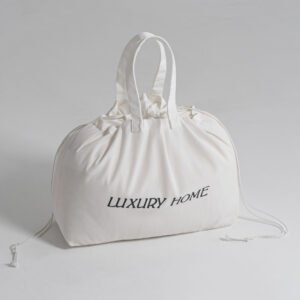 Drawstring flat cotton canvas tote bag with handle for pillow and cushion packaging