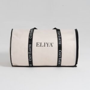 Zipper round non woven beige bag with black branded handles for pillow and mattress protector packaging