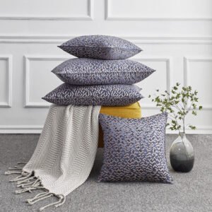 Navy blue abstract geometric maze jacquard throw pillow cover with concealed zipper