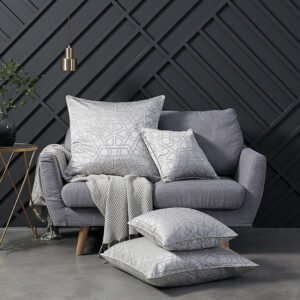 Silver grey geometric hexagonal jacquard throw pillow cover with concealed zipper