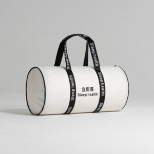 Zipper round non woven white bag with black branded handles for pillow and mattress protector packaging