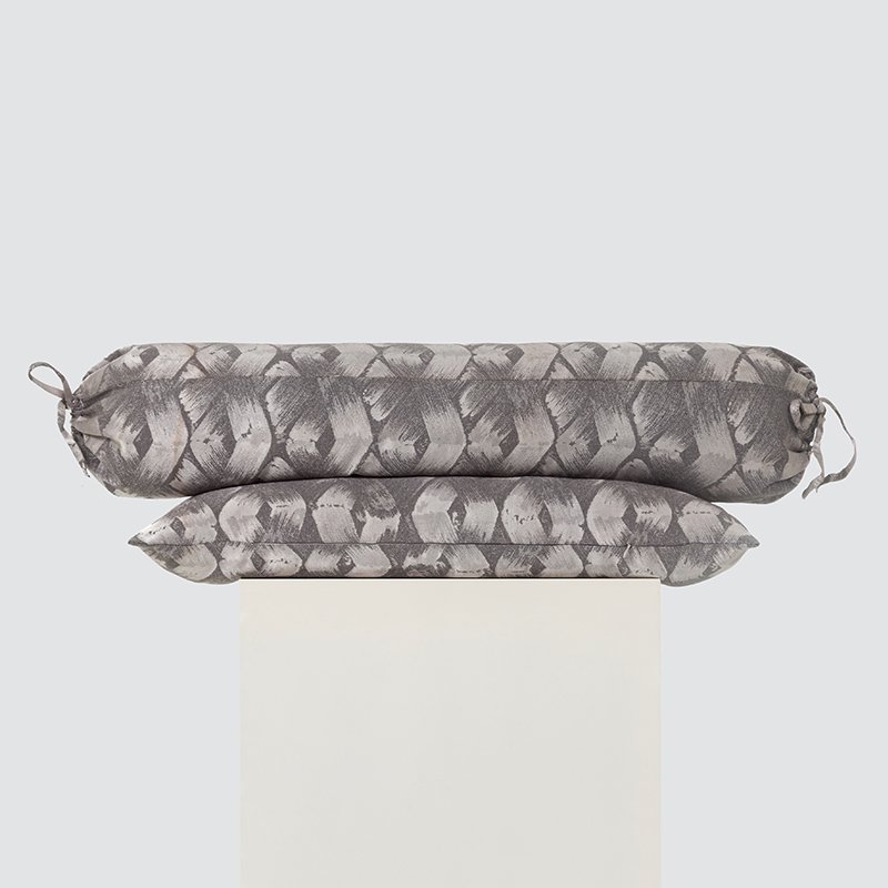 Modern grey abstract brushstroke jacquard throw pillow and bolster cushion set