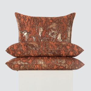 Terracotta marble jacquard hotel bed runner set with matching accent bolsters and decorative square pillows