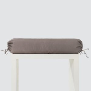 Charcoal grey linen texture bed runner and cylindrical bolster pillow set with drawstring ties