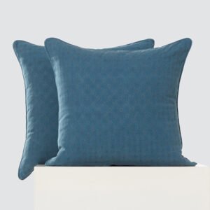 Teal blue micro-dot textured decorative throw pillow cover with concealed zipper