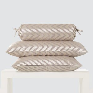 Champagne gold chevron jacquard decorative throw pillow and bolster cushion set